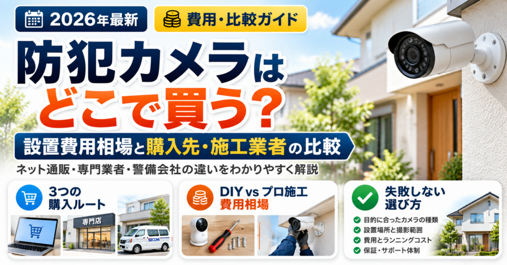 防犯カメラの購入先ごとの特徴と設置費用相場を比較解説した記事のアイキャッチ画像